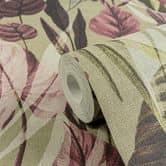 Botanisk tapet beige pink - Tapet med mønster og blade - Ikke-vævet tapet 