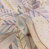 Jungle behang paars beige - pastelkleurige bladeren modern - Vliesbehang 
