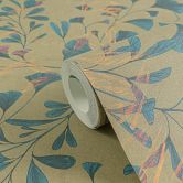 Blätter-Tapete Ginkgo Blau Beige – Vliestapete mit Kupferakzenten – Modernes Naturmotiv 