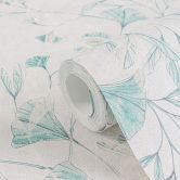 Blätter-Tapete Ginkgo Türkis Weiß – Vliestapete mit Aquarell-Look – Frisch & Leicht 