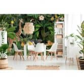 Livingwalls Fototapete ARTist Nostalgic Animals mit Dschungel und Giraffe gelb, grün, orange, schwarz 