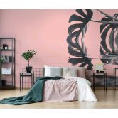 Livingwalls Fototapete ARTist Monstera Leaf Water mit Fensterblatt grau, rosa 