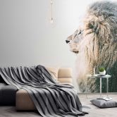Livingwalls Fototapete ARTist Lion in Snow mit Löwe beige, creme, weiß 