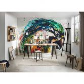 Livingwalls Fototapete ARTist Parrot mit Papagei blau, gelb, grau, grün, rot, schwarz 