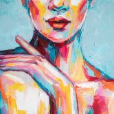 Fototapete Kunst AcrylGirl in blau gelb - Vliestapete Designwalls 2 - 2,55 x 3,5 m 