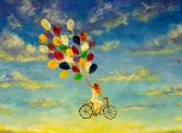 Fototapete Wolken ColoredBalloon in gelb blau - Vliestapete Designwalls 2 - 2,55 x 3,5 m 