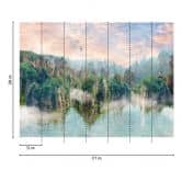 behang fantasie landschap bergen groen blauw - vliesbehang met mist motief voor woonkamer 