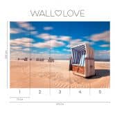 Strandkorb-Fototapete Dünen Blau Beige – Vliestapete 3,75 m x 2,50 m Nordseefeeling 