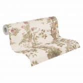 Florale Mustertapete mit Schmetterlingen Beige Grün Rosa - Vliestapete Naturmotiv 