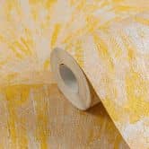 Vinyle expansé avec motif en éventail jaune beige - Papier peint intissé vif brillant 