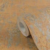 Non-woven wallpaper in rust look copper blue - used look textured wallpaper  