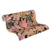 Papier peint Feuilles Noir Orange Rose - Papier peint intissé Jungle Plantes 