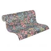 Papier peint aquarelle floral gris foncé multicolore - papier peint fleuri contrasté - papier peint intissé 