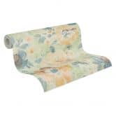 Papier peint fleuri Vintage Vert Jaune - papier peint rétro floral pastel - papier peint intissé 