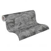 papier peint jungle anthracite gris argenté avec effet métallique - papier peint palmier 