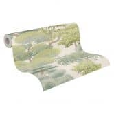Papier peint intissé Arbres Nature vert crème Papier peint mural Forêt Feuilles Paysage  