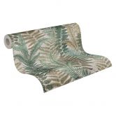 Papier peint à motifs avec feuilles de fougère Beige Vert Marron - papier peint floral avec feuilles  