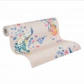 blomstertapet gråblå - blomstertapet med fugle - non-woven tapet påfugl 