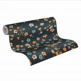 Blumentapete Schwarz Gelb - Naturtapete Designer - Vliestapete Floral 