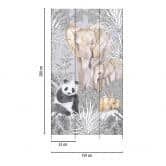 Tierwelt-Fototapete Grau Bunt - Dschungeltiere Panda Elefant Erdmännchen - Vliestapete 