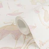 Prinses behang roze beige - kinderbehang met kasteel & koets  