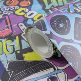 Graffiti-Tapete bunt Comic-Stil - Mustertapete Streetart Look 