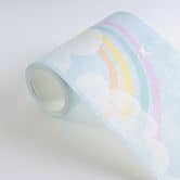 Borte mit Regenbogen und Wolken Blau Bunt - Kinderzimmer Bordüre mit Vögeln 