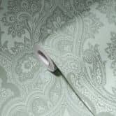 Livingwalls Paisley Tapete My Home My Spa Vliestapete Romantic Home eukalyptus, grün, silber 