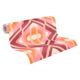 Ikke-vævet tapet retrostil orange pink - abstrakt tapet med mønster - vintage tapet 