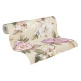 Florale Tapete mit Pfingstrosen Beige Rosa – Romantische Blumentapete – Vliestapete 