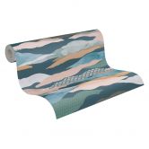 Abstrakte Tapete Berge Aquarell - Vliestapete in Blau Beige Rosa - Mustertapete 