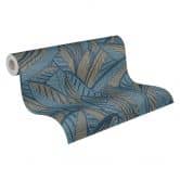 Papier peint jungle avec motif de feuilles bleu or - Papier peint intissé exotique moderne & expressif 