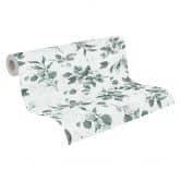 Florale Aquarell-Tapete Grün Grau – Vliestapete mit Blättern – Botanisches Muster 