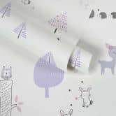 A.S. Création Kinderzimmertapete Little Love Vliestapete mit niedlichen Wald Tieren lila, weiß, grau, schwarz 