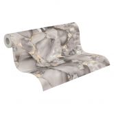 Papier peint marbré Gris Beige Or - Papier peint intissé aux accents métalliques moderne 