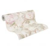Papier peint floral pivoines rose beige - papier peint intissé style aquarelle - vintage 