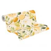 Papier peint citron Beige Jaune Vert - Papier peint intissé motif fruits méditerranéen 