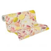 Papier peint citron rose jaune orange - Papier peint intissé moderne - fruits & feuilles 