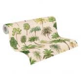 Papier peint palmier Beige Vert - Papier peint intissé illustré de plantes tropicales 