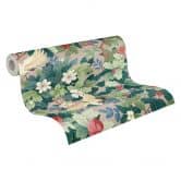 Exotisch behang kraanvogels beige groen rood - Vliesbehang met bladeren & bloesems 