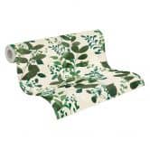 Non-woven wallpaper with a green leaf pattern on a white background 