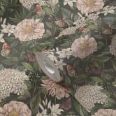 bloemen behang met vlinders groen wit - vliesbehang met lichte bloesems 