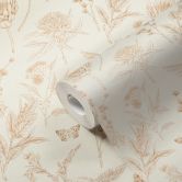 Vliestapete mit Blumen und Vögeln Weiß Braun - Tapete floral im Zeichen-Stil 