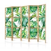 Japanischer Paravent, Raumteiler freistehend, Trennwand - Monstera und Palmblätter 