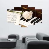 Leinwandbild 5 teilig, Rose Klaviernoten 