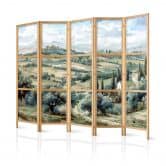 Japanischer Paravent, Raumteiler freistehend, Trennwand - Tuscan Landscape: Green Fields 