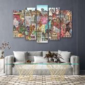 5-delige canvasprint, gelukkige stad 