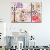 Leinwandbild 3-teilig, Paris Mädchen rosa 