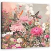 Leinwandbild Kolibris mit Blumen auf dem Feld 
