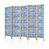 Japanischer Paravent, Raumteiler freistehend, Trennwand - Ceramic Tiles: Traditional Portuguese Blue 